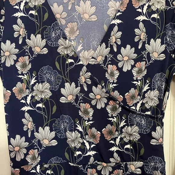 ModCloth Women's Blue Floral Faux Wrap All Is Full Of Lovely Skater Dress Small - Picture 4 of 9